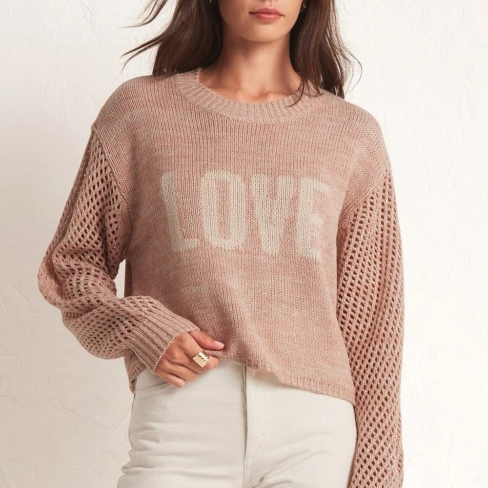 Z Supply Blushing Love soft Pink Crew Neck Sweater